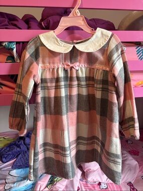 SHEIN Pink Plaid Peter Pan Collar Long Sleeve Dress